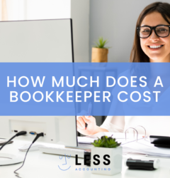 A woman sits at a desk. The article is about how much does a bookkeeper cost.